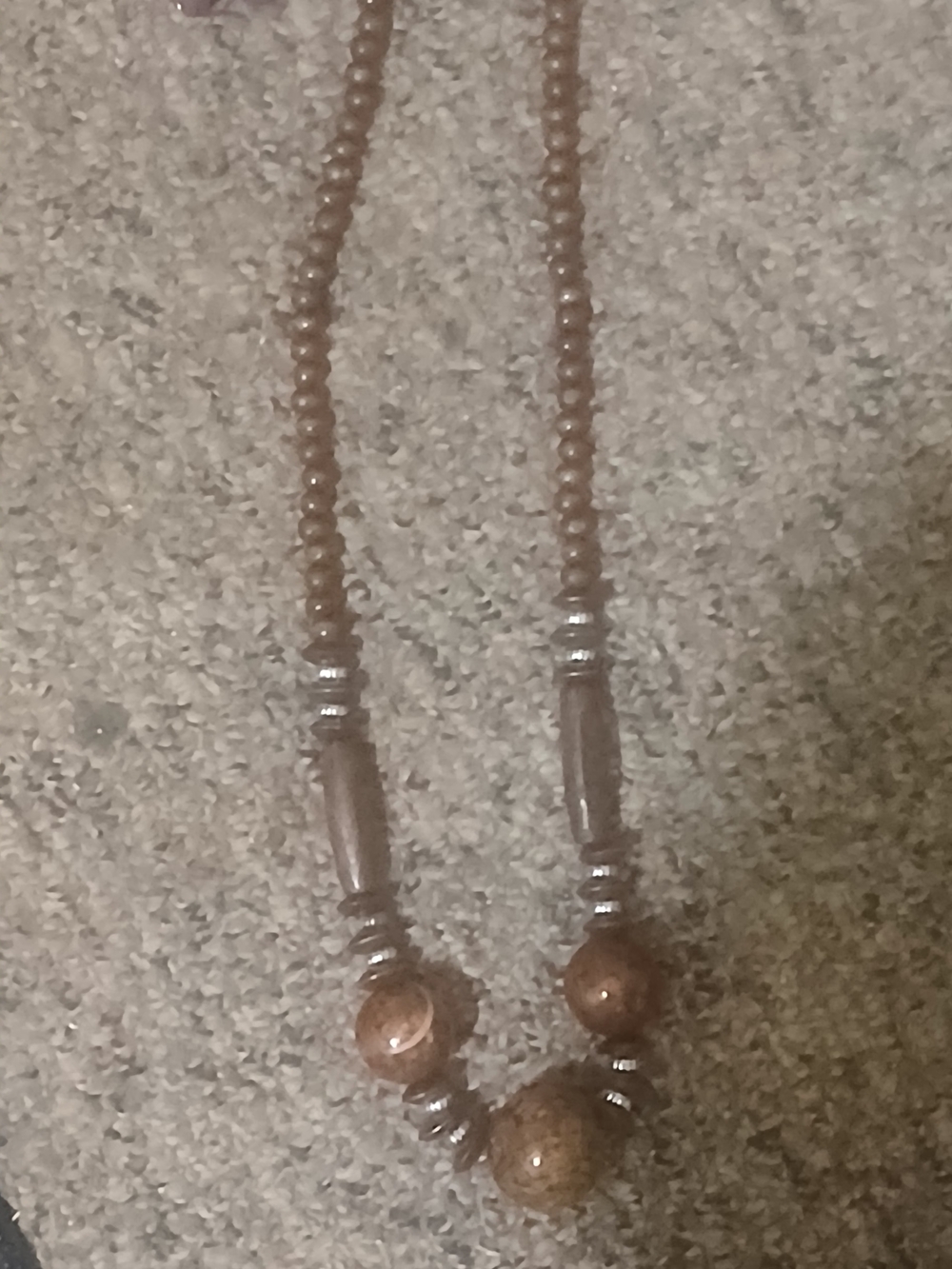 Brown Beaded Natural Stone Necklace with Silver Accents And Earrings